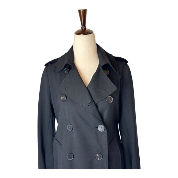 Sandro Coat Women Medium Black Wool Blend Double Breasted Trench Overcoat Luxury - Picture 3 of 13